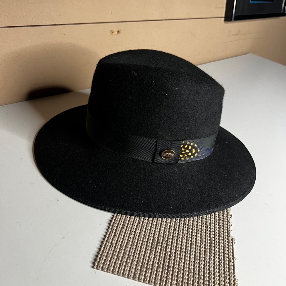 Christys London Black Wool Felt Wide Brim Fedora Hat Hand Made in England